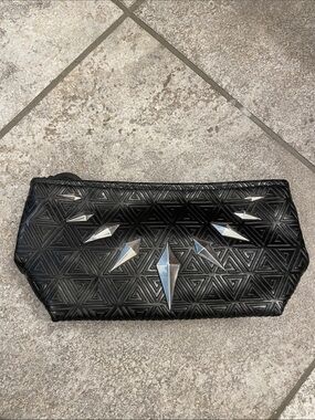MAC Cosmetics Black Geometric Embossed Clutch with Silver Studs